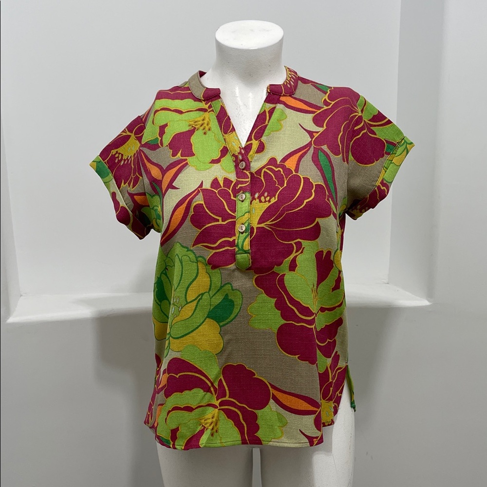 Alex & Parker Floral 3/4 Button-Up Blouse Size Various